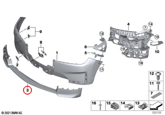 Copertina inferiore del paraurti anteriore OEM 51117933598 per BMW IX (I20). BMW originale.