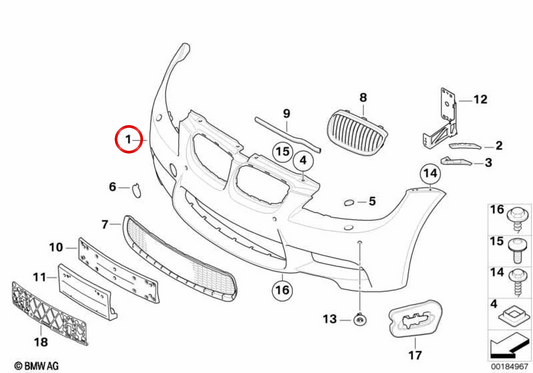 Amortecedor dianteiro preparado OEM 51118043959 para BMW E90, E90N, E92, E92N, E93, E93N. Compatível com sensores PDC e lava-faróis (SRA). BMW genuíno.