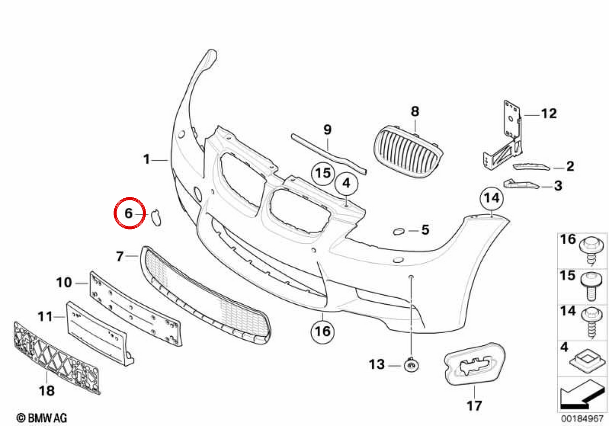 Cover Printing front hook OEM 51118043981 for BMW E90, E92, E93. Original BMW.