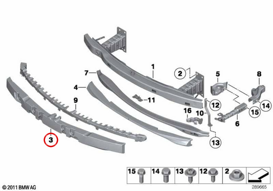 Tampone superiore superiore 51118047392 per BMW E92 ed E93. BMW originale.