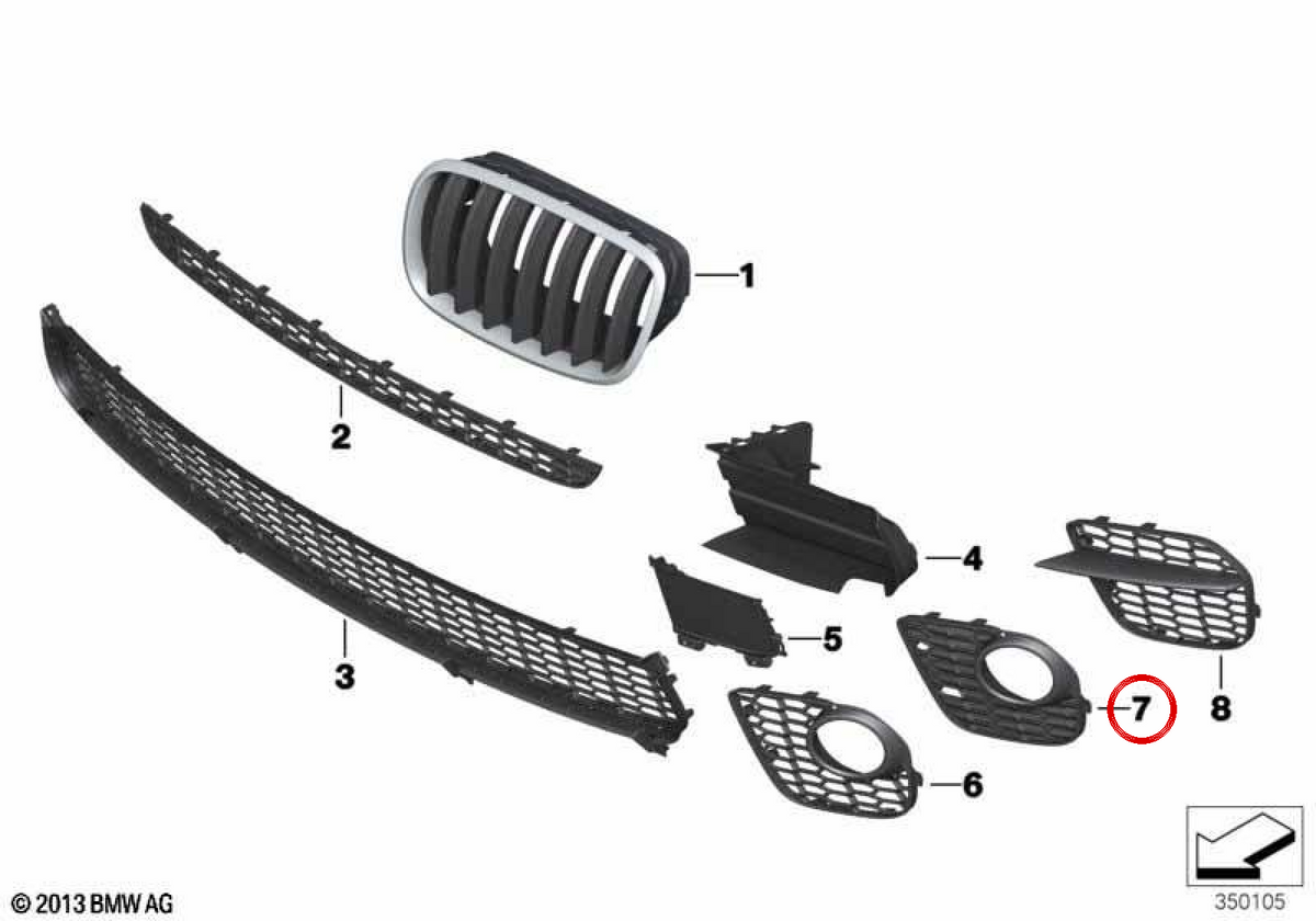Rack chiuso a destra OEM 51118048022 per BMW E70. BMW originale.