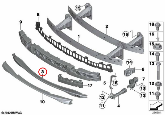 Front d'armature OEM 51118049618 pour BMW E82, E88. BMW d'origine.