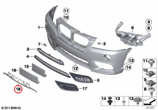 Modello di registrazione frontale OEM 51118050443 per BMW F25. BMW originale.
