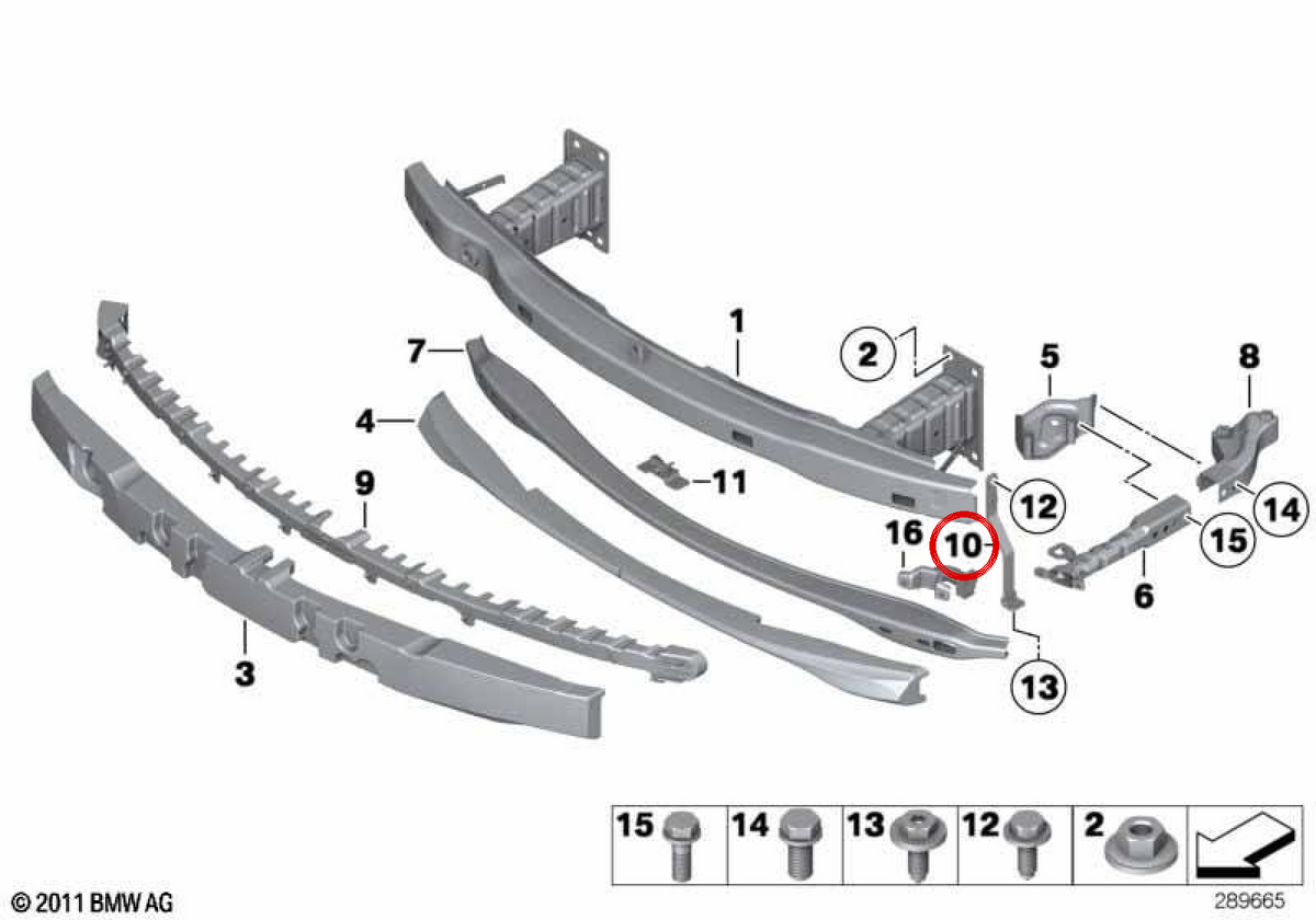 Barra verticale destra OEM 51118053872 per BMW E92 ed E93. BMW originale.