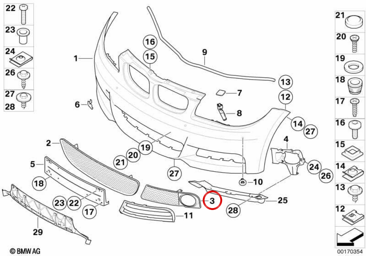 Right Side Grid OEM 51118054486 für BMW E82, E88. Original BMW.