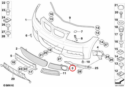 Right Side Grid OEM 51118054486 für BMW E82, E88. Original BMW.