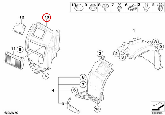 Cubierta inferior del paso de rueda derecho OEM 51118055018 para BMW E82, E88. Original BMW.