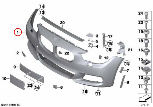 Pára-choque dianteiro preparado OEM 51118055050 para BMW F07. BMW genuíno.