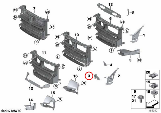 Tapa rejilla central inferior izquierda OEM 51118056851 para BMW F15. Original BMW.