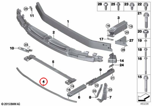 Support inférieur du pare-chocs avant 51118058977 pour BMW Series 2 Active Tourer (F45), série 2 Grand Tourer (F46), X1 (F48, F49), X2 (F39). BMW d'origine.