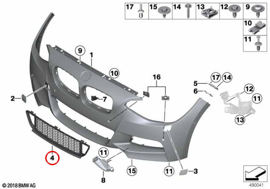 Unteres Zentralnetz OEM 51118061306 für BMW F20, F21. Original BMW.