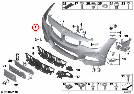 Pára-choque dianteiro preparado OEM 51118061648 para BMW F34. BMW genuíno.