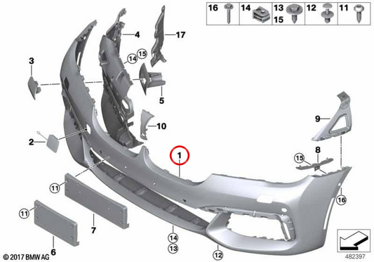 Pára-choque dianteiro preparado OEM 51118064755 para BMW G11, G12. BMW genuíno.