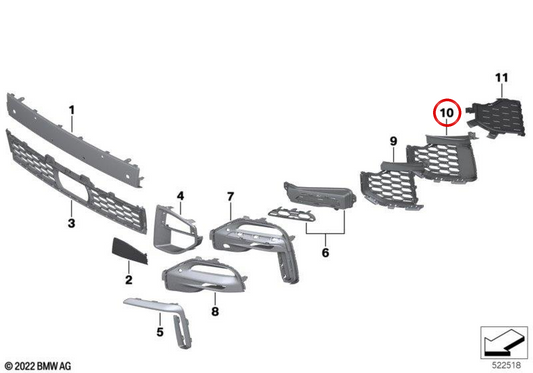 Grade lateral esquerda OEM 51118069209 para BMW G05. BMW genuíno.