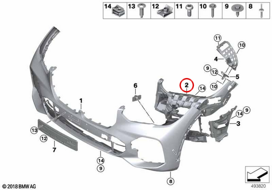 Soporte para faro antiniebla derecho OEM 51118069228 para BMW G05, G06. Original BMW.