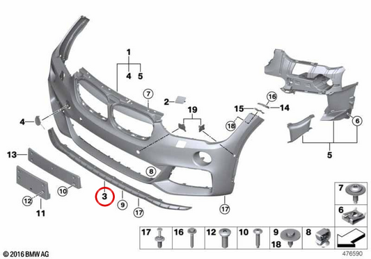 OEM 51118069490 Adaptateur de protection du compartiment moteur pour BMW F48. BMW d'origine.
