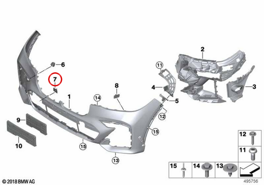 Supporto PDC interno destro OEM 51118069896 per BMW X7 G07 xDrive30d, xDrive40d, xDrive50i, xDriveM50d, xDriveM50i. BMW originale.