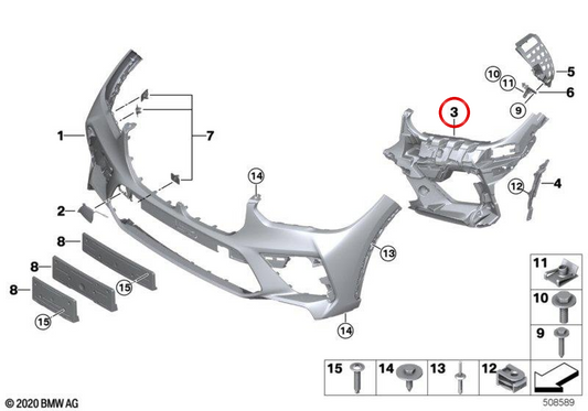 Soporte para faro antiniebla derecho OEM 51118069918 para BMW X5M F95, X6M F96. Original BMW.