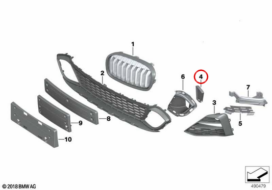 OEM 51118073884 Coperchio del dotto del freno destro per BMW F45 e F46. BMW originale.