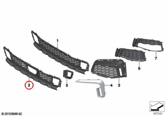 Rejilla de entrada de aire central OEM 51118074000 para BMW G11, G12. Original BMW.