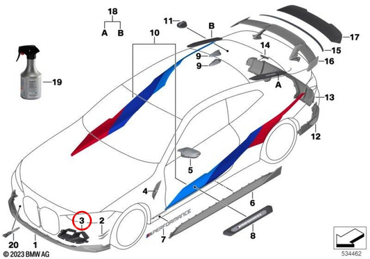 Right air intake frame for BMW 3 Series G80, G81 4 Series G82, G83 (OEM 51118074774). Original BMW