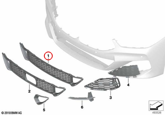 OEM 5111807477 Grid di ingresso dell'aria centrale per BMW G14, G15, G16. BMW originale.