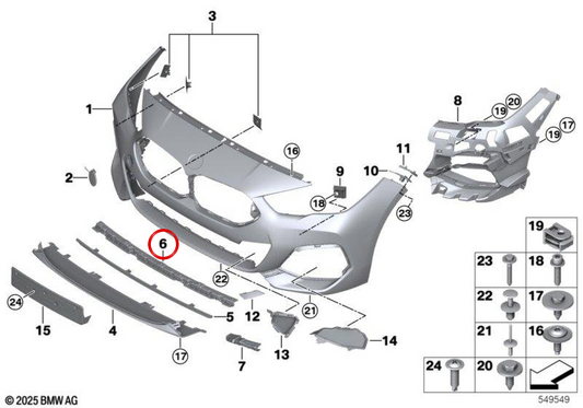 OEM 5118075509 Vordere Stoßstange für die BMW 2 F44 -Serie (216d, 216i, 218d, 218i). Kompatibel von 2019 bis 2024. Originaler Ersatz BMW.