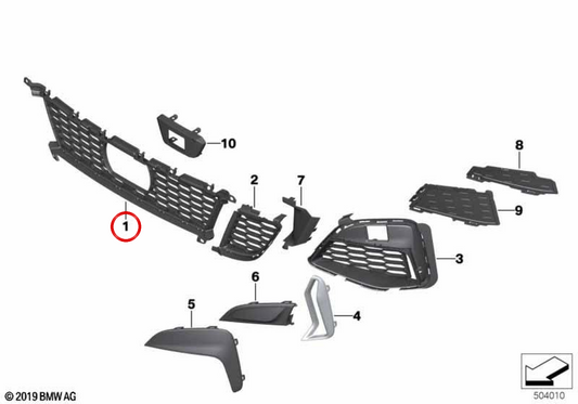 OEM 51118075641 Grille d'entrée d'air centrale pour BMW G20, G28. BMW d'origine.