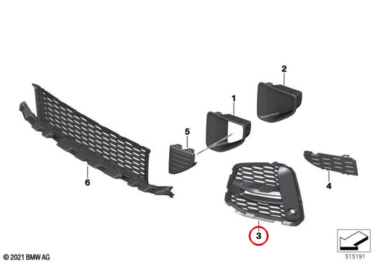 Grade lateral esquerda OEM 51118075889 para BMW F48. BMW genuíno.
