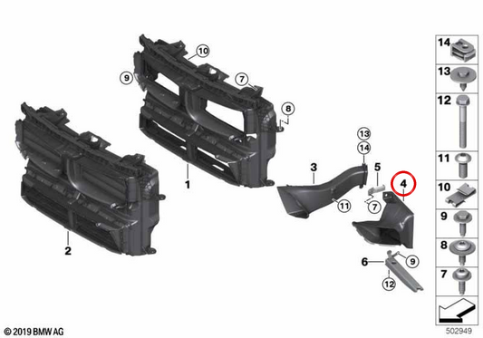 Conducto de aire para radiador izquierdo OEM 51118075924 para BMW F48. Original BMW.