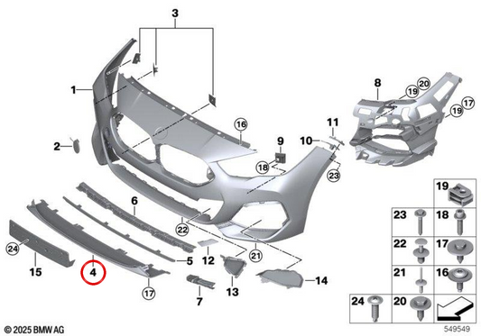 Splitter frontal para BMW Série 2 F44 (OEM 51118075968). BMW genuíno