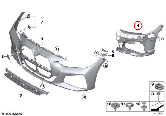 Right fog light support OEM 51118076712 for BMW G22, G23. Original BMW.