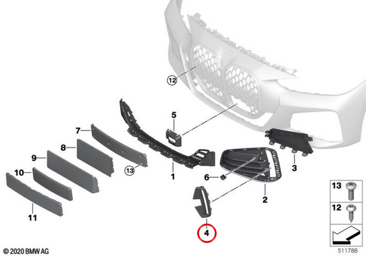 Rejilla lateral izquierda OEM 51118078411 para BMW G22, G23. Original BMW.