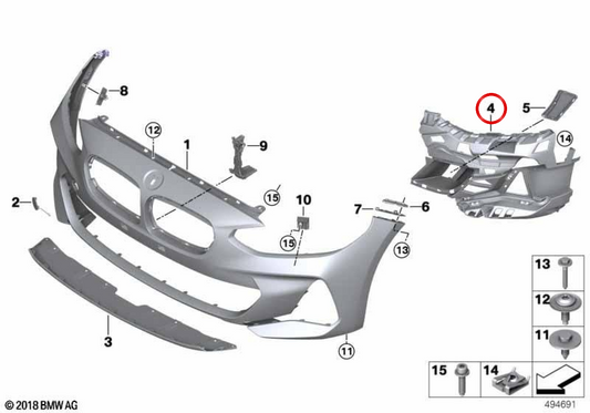 Halter für rechten Nebelscheinwerfer OEM 51118079574 für BMW 1er (F52) 118iA, 120iA, 125iA. Original BMW.