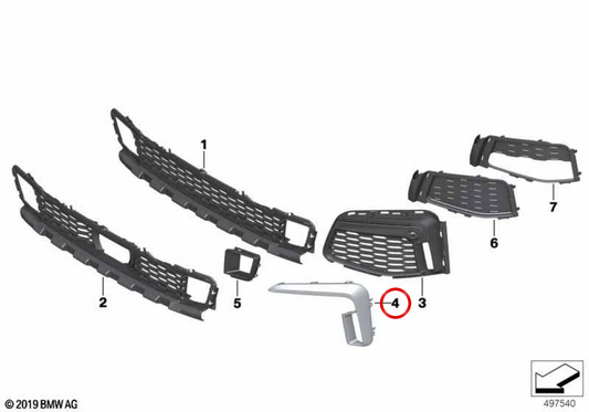 Rechts Embinedor OEM 51118079586 für BMW G11, G12. Original BMW.
