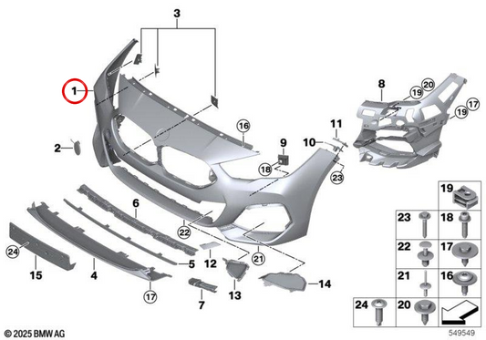 Pára-choque dianteiro preparado OEM 51118080696 para BMW F44. BMW genuíno.