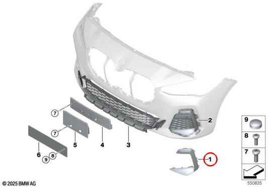 Grade lateral esquerda OEM 51118080929 para BMW U06. BMW genuíno.