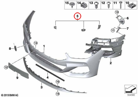 Soporte sensor PDC/PMA delantero OEM 51118081105 para BMW G14, G15, G16. Original BMW.