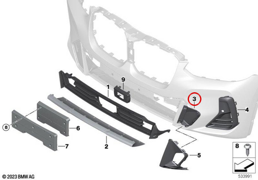 Entrée d'air droit OEM 51118081200 pour BMW G01, G08, G02. BMW d'origine.