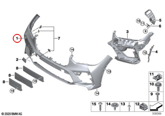 Pára-choque dianteiro preparado OEM 51118081546 para BMW F95. BMW genuíno.