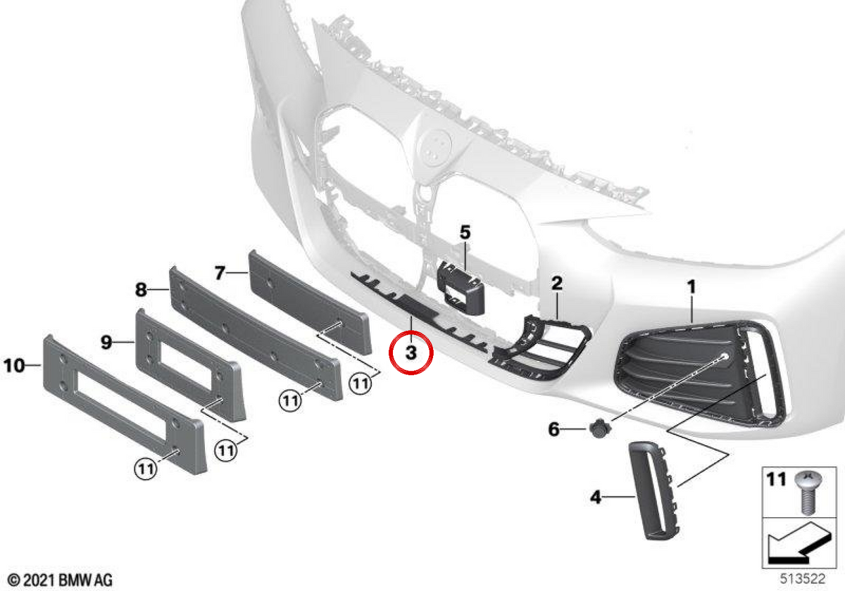 Central Air Input Grid 51118081683 for BMW G26. Original BMW.