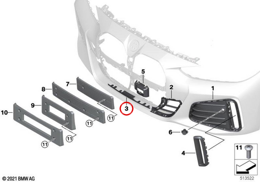 Grille d'entrée d'air central 51118081683 pour BMW G26. BMW d'origine.
