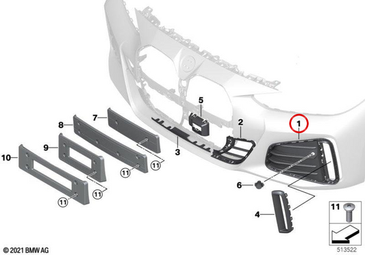 Griglia di aspirazione dell'aria destra OEM 51118082440 per BMW G26. BMW originale.