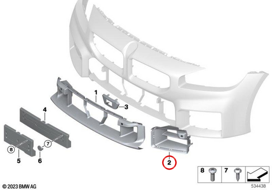 Rejilla lateral delantera derecha OEM 51118082450 para BMW G87. Original BMW.