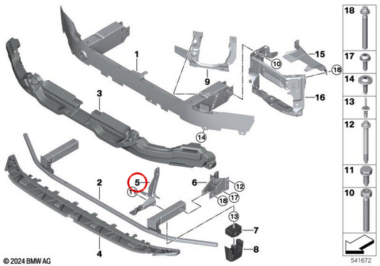 Unión vertical derecha OEM 51118084932 para BMW G90 M5, G99 M5 Touring. Original BMW.