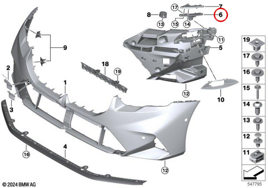 Guia do para-choque inferior direito OEM 51118084948 para BMW G90 M5, G99 M5 Touring. BMW genuíno.