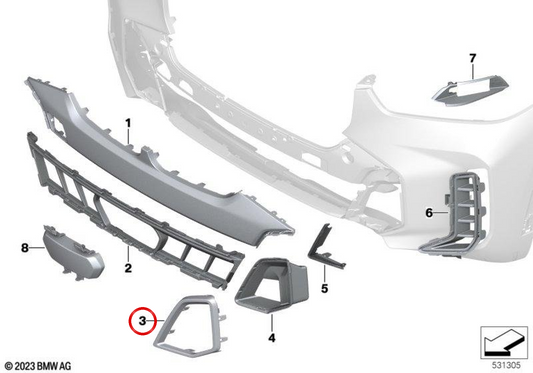 Rechte Burne für Stoßfänger OEM 51118085622 für BMW G05. Original BMW.