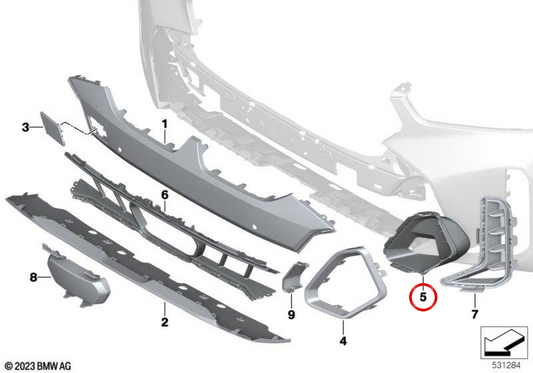 Rejilla de entrada de aire derecha OEM 51118085998 para BMW G06. Original BMW.