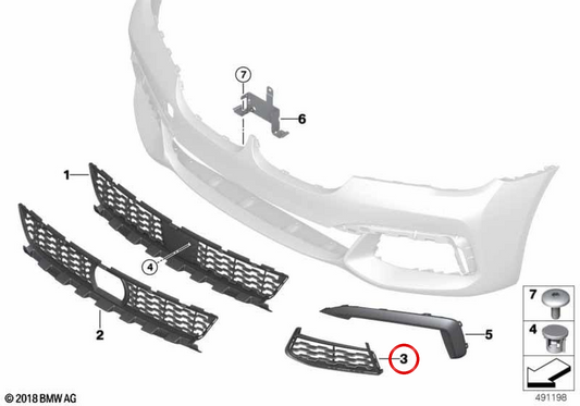 OEM 51118092713 Griglia di ingresso dell'aria sinistra per BMW G12. BMW originale.