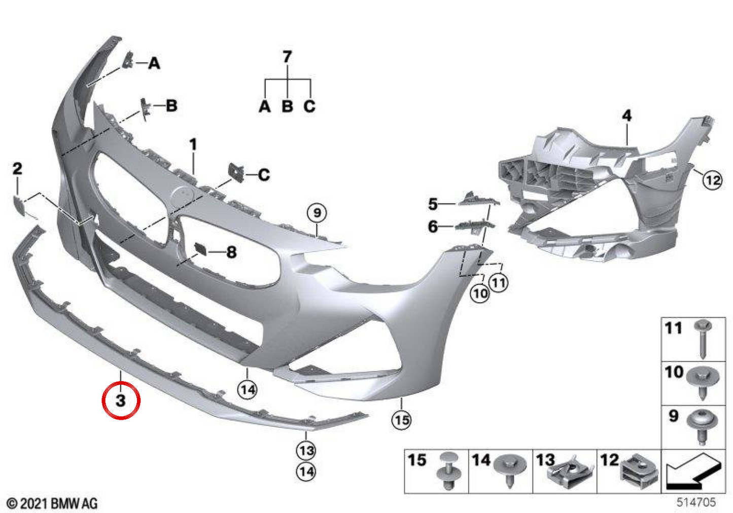 Frontsplitter per BMW 2 G42 Series (OEM 51118098208). BMW originale